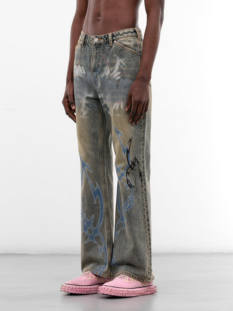 Blue Denim Graffiti Flared Jeans (B26SSUJN0104-BLUE)