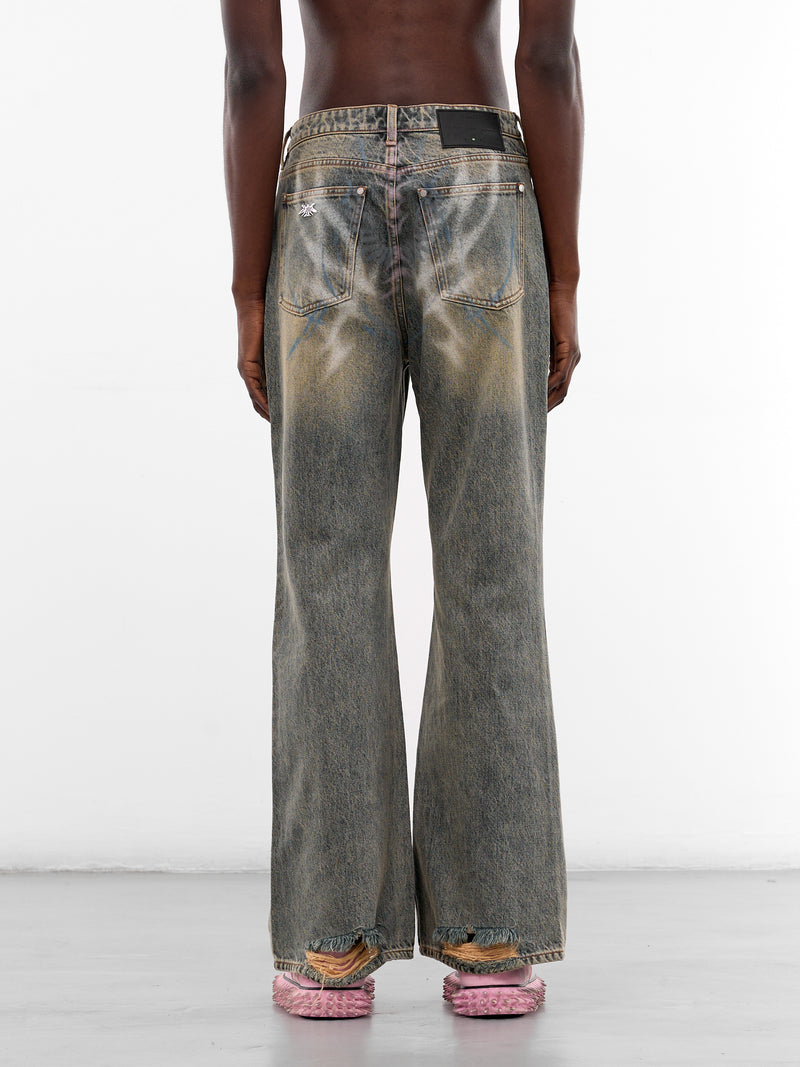 Blue Denim Graffiti Flared Jeans (B26SSUJN0104-BLUE)