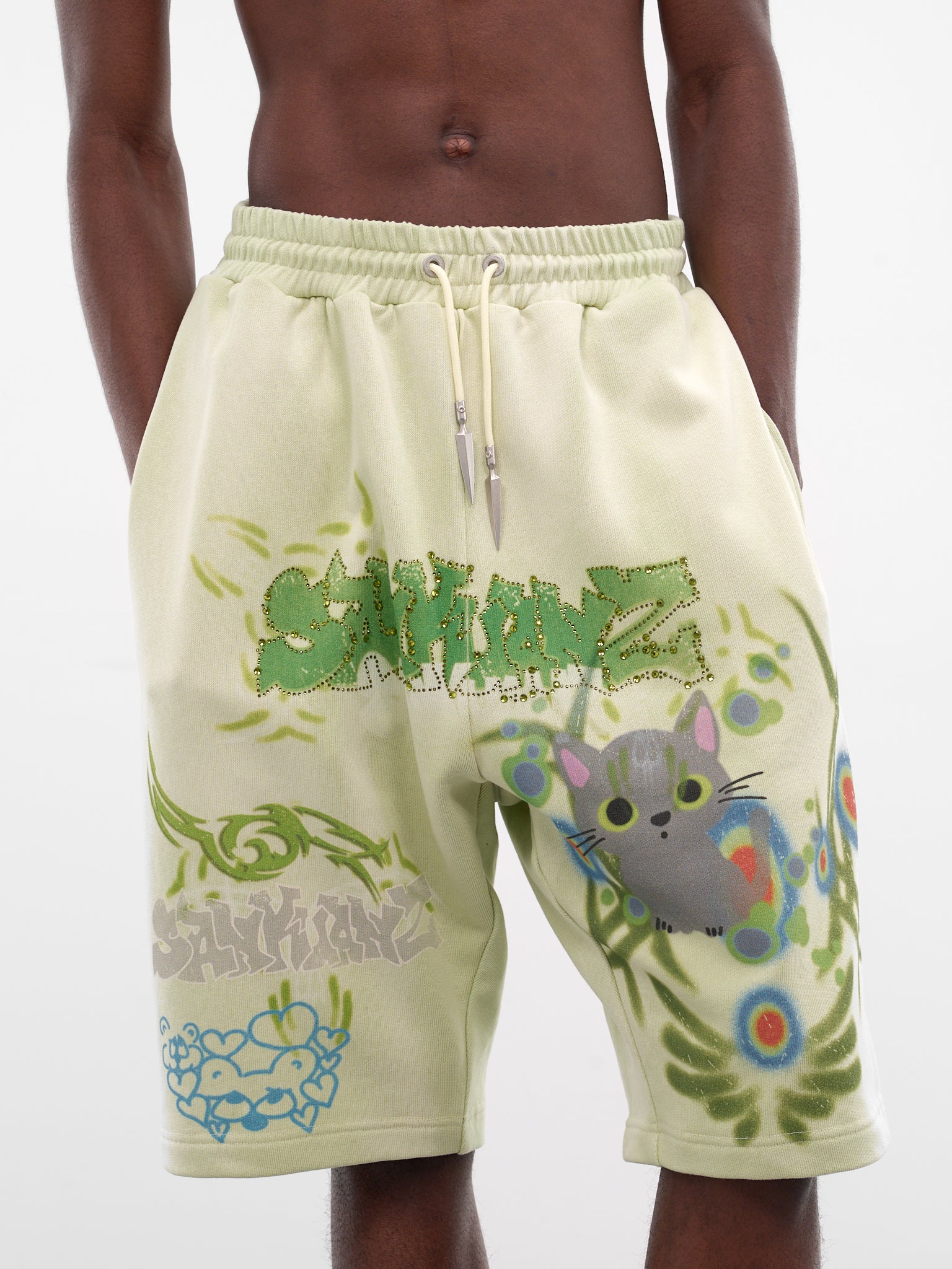 Green Graffiti Drop Crotch Shorts (B26SSUSH0101-GREEN)