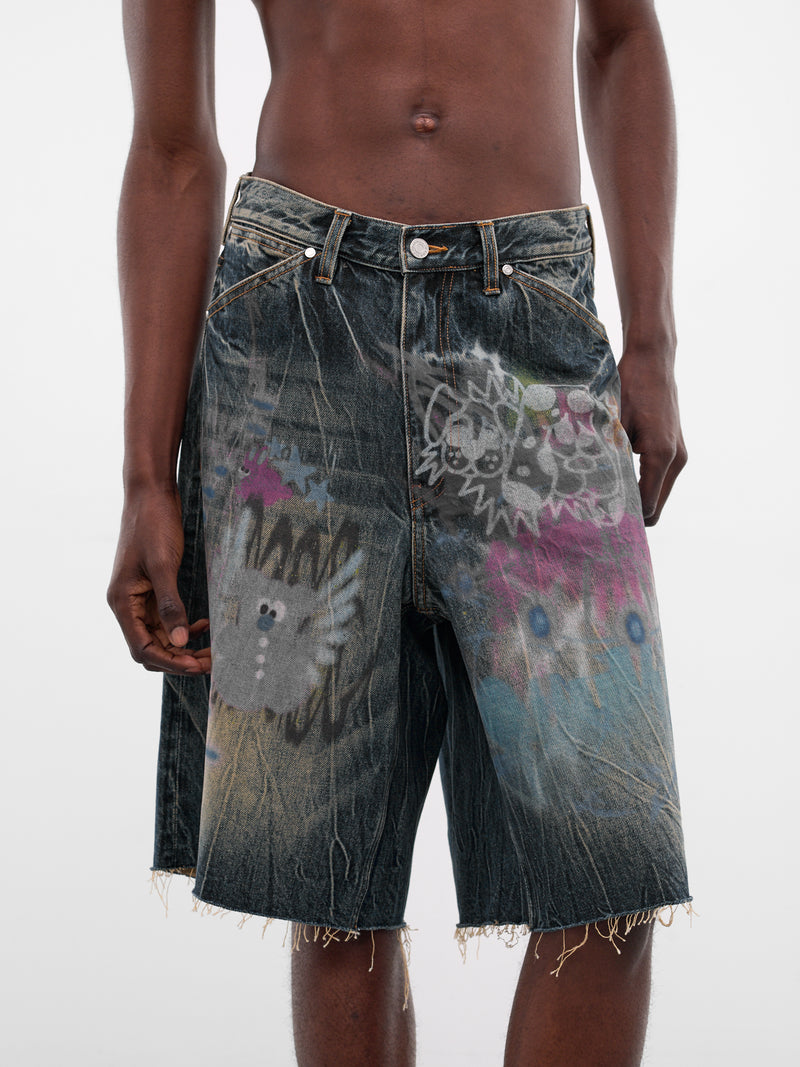 Blue Denim Graffiti Shorts (B26SSUSH0104-BLUE)
