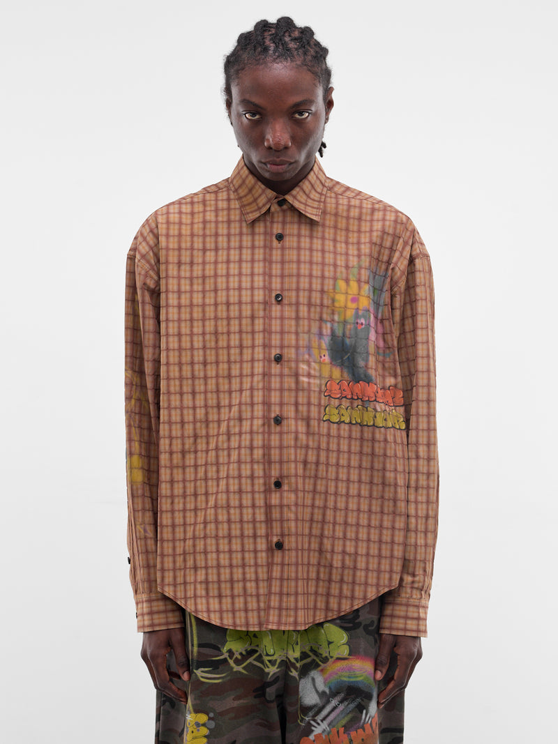 Brown Plaid Graffiti Shirt (B26SSUSL0101-BROWN)