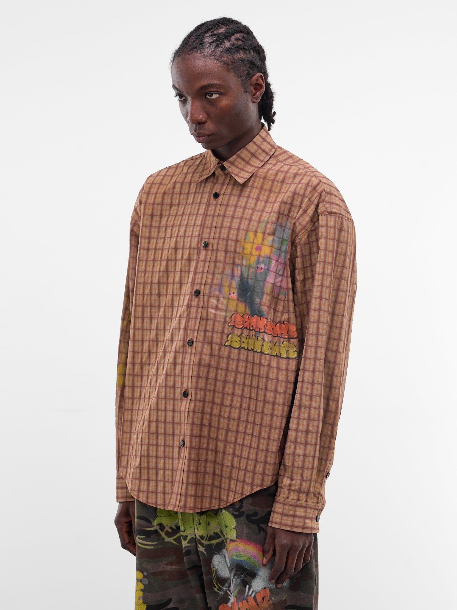 Brown Plaid Graffiti Shirt (B26SSUSL0101-BROWN)