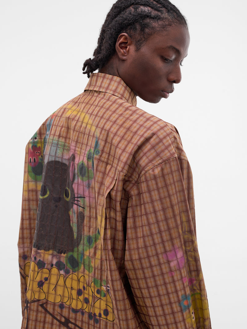 Brown Plaid Graffiti Shirt (B26SSUSL0101-BROWN)