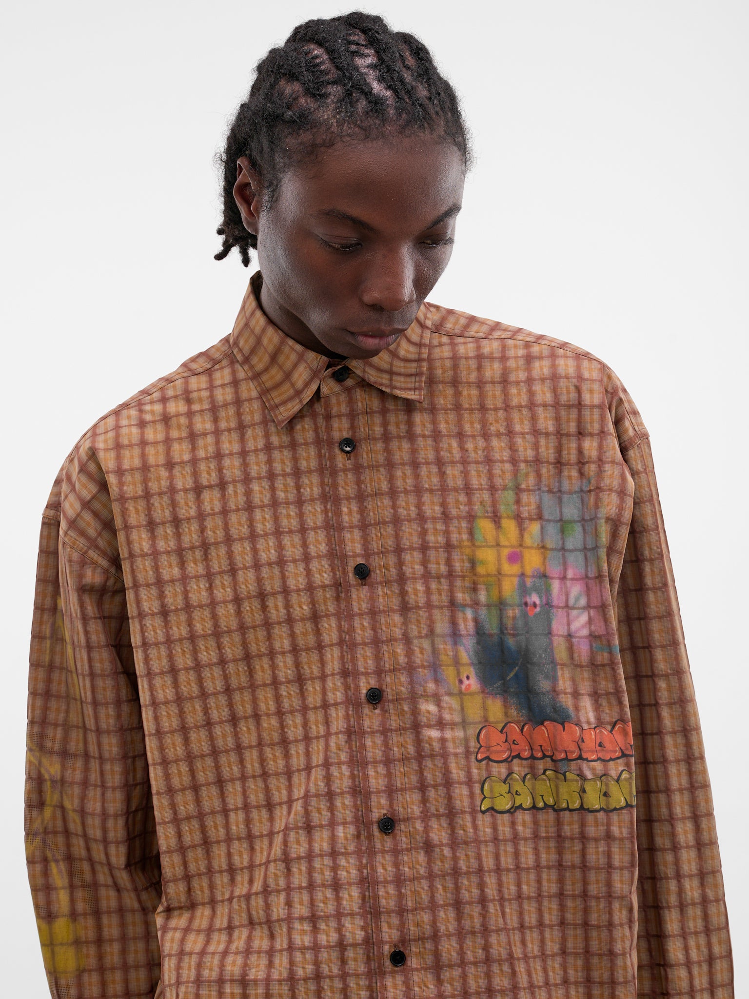 Brown Plaid Graffiti Shirt (B26SSUSL0101-BROWN)