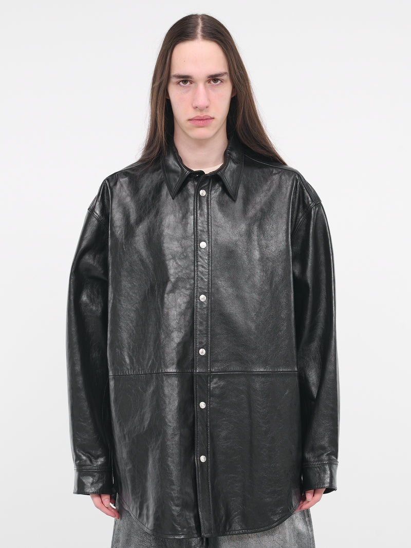 Leather Shirt Jacket (B70137-BLACK)