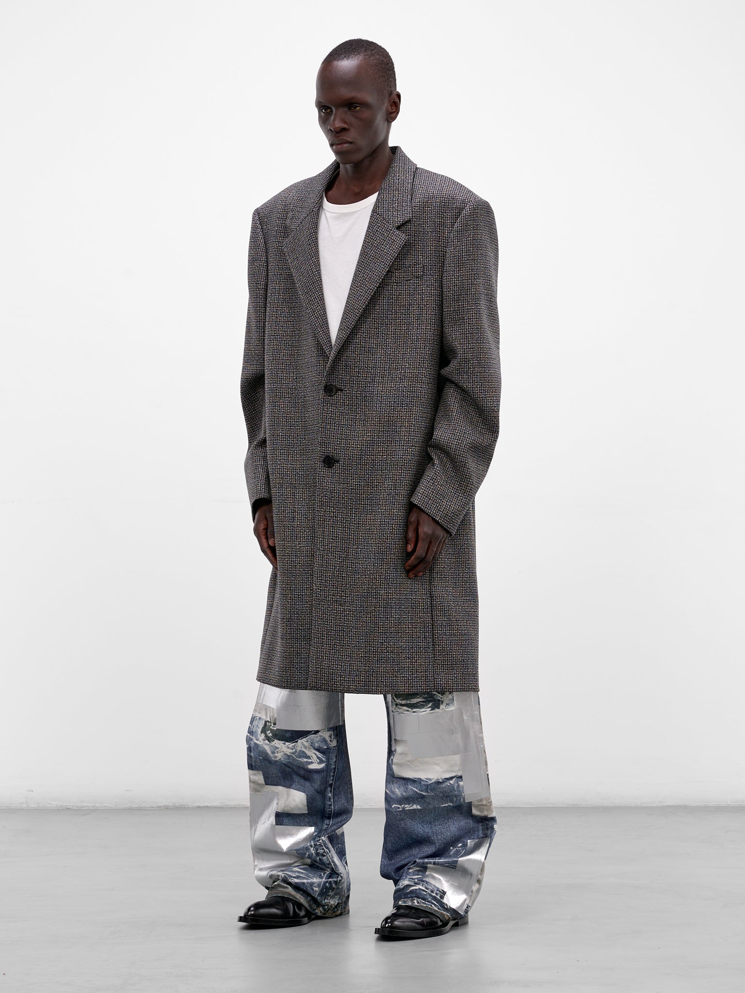 Wool Houndstooth Tailored Coat (B90884-J83048-BLACK-WHITE)