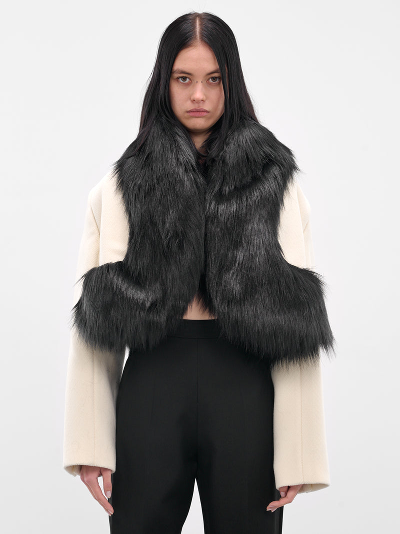 Vegan Fur Trim Cropped Coat (BA4FC01-WHITE-BLACK)