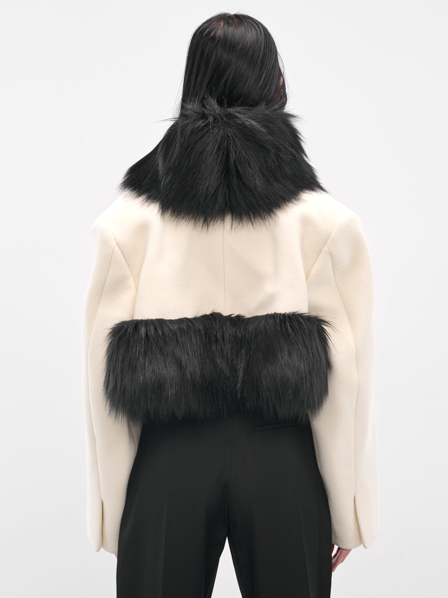 Vegan Fur Trim Cropped Coat (BA4FC01-WHITE-BLACK)