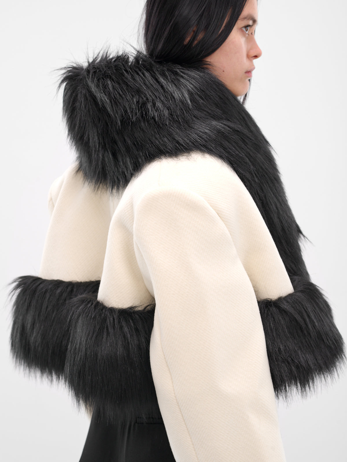 Vegan Fur Trim Cropped Coat (BA4FC01-WHITE-BLACK)