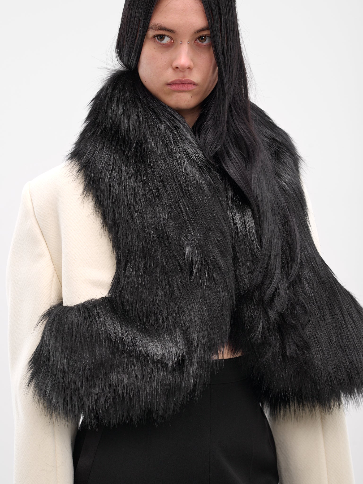 Vegan Fur Trim Cropped Coat (BA4FC01-WHITE-BLACK)