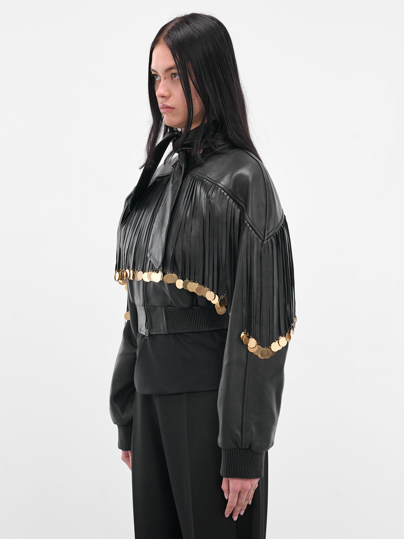 Fringed Charm Cropped Leather Jacket (BA4FC04E-BLACK)