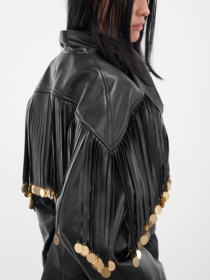 Fringed Charm Cropped Leather Jacket (BA4FC04E-BLACK)