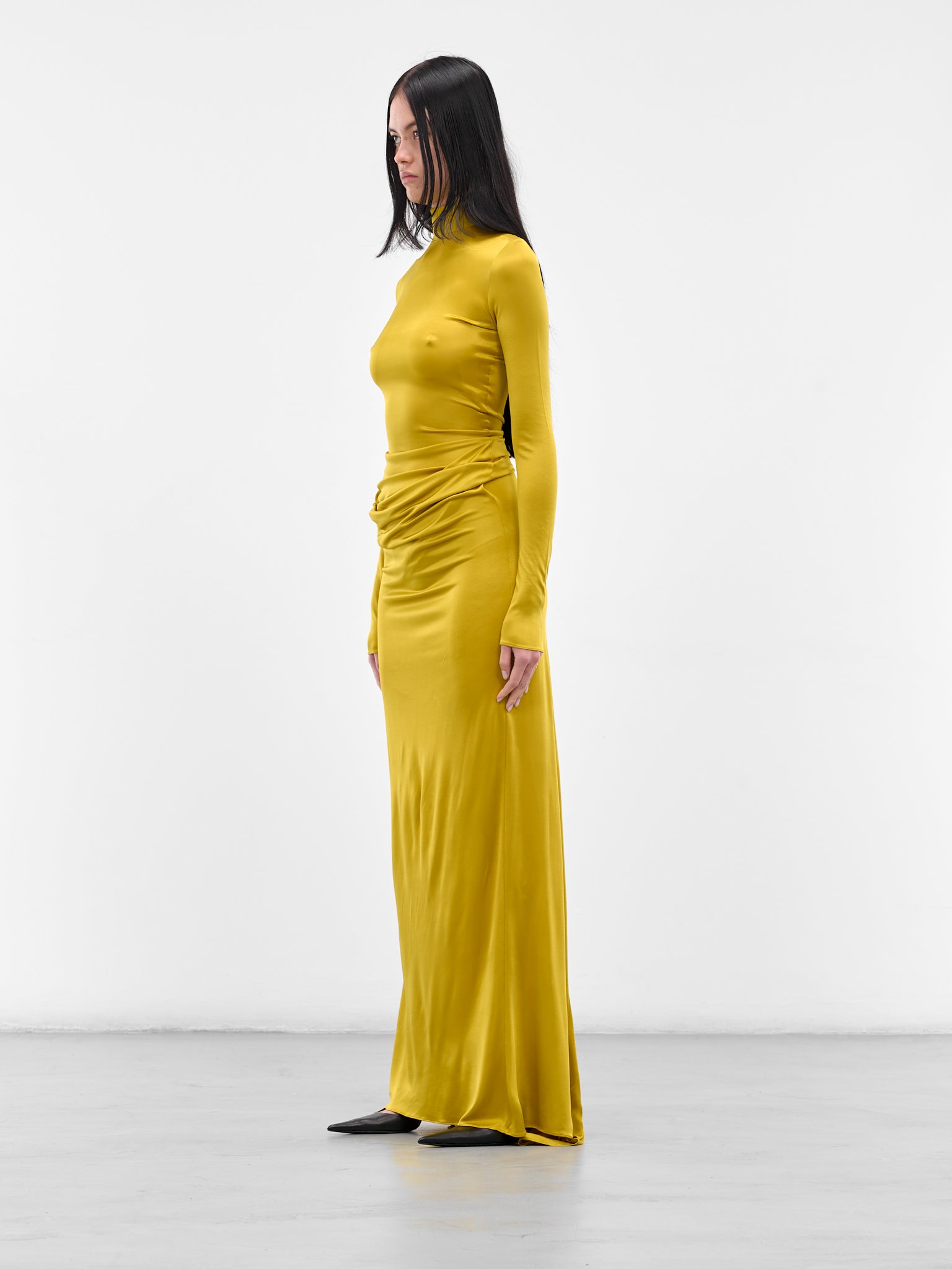 Yellow Highneck Draped Caryatide Gown (BA4FD14-CHARTREUSE)