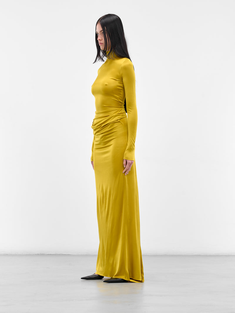 Yellow Highneck Draped Caryatide Gown (BA4FD14-CHARTREUSE)