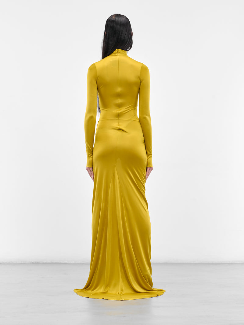 Yellow Highneck Draped Caryatide Gown (BA4FD14-CHARTREUSE)