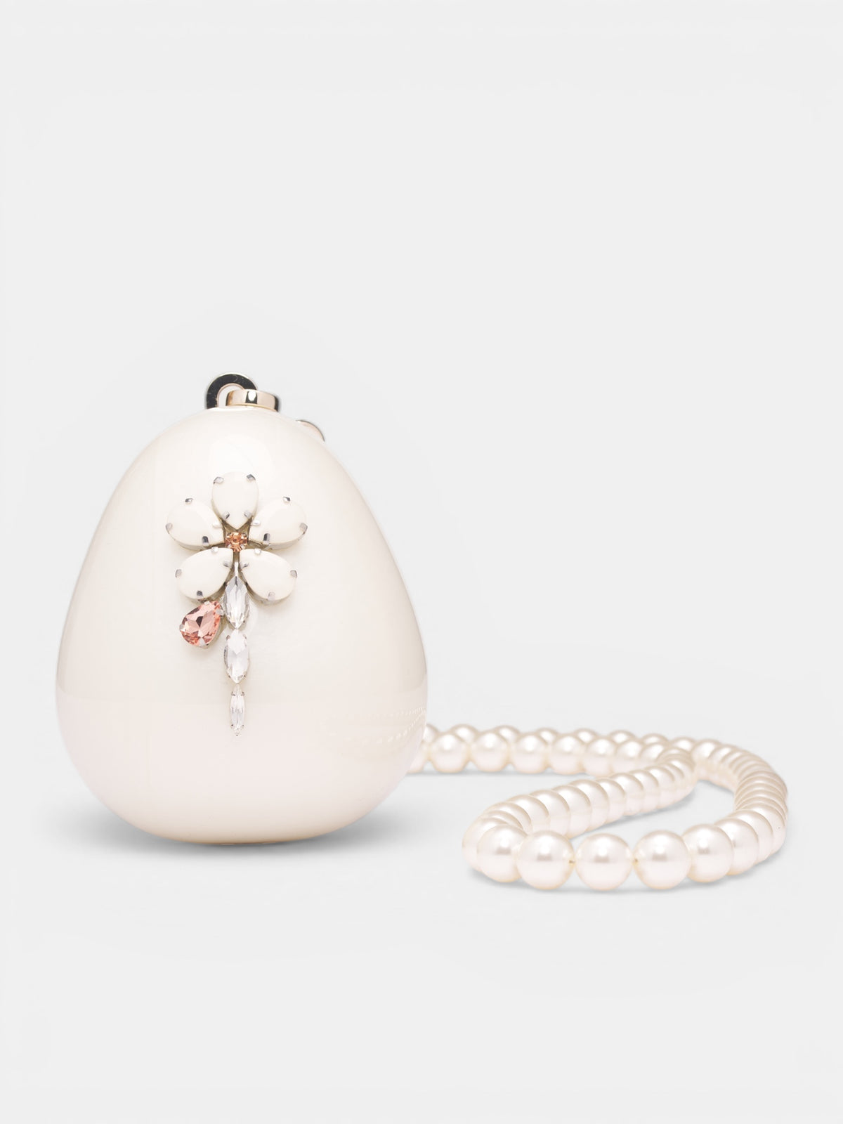 White Mini Egg Pearl Bag (BAG110ECB-M0773-PEARL-OPAQUE)