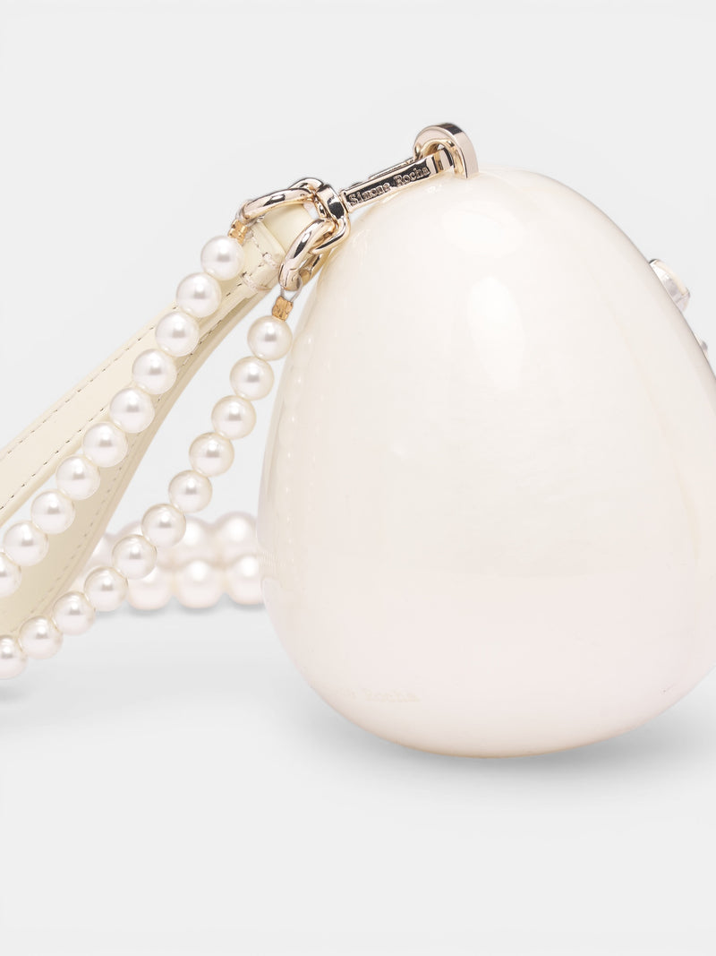 White Mini Egg Pearl Bag (BAG110ECB-M0773-PEARL-OPAQUE)