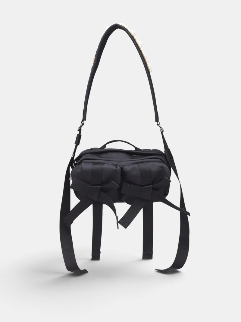Black Bow & Pearl Crossbody Bag (BAG149B-M-0761-BLACK-PEARL)