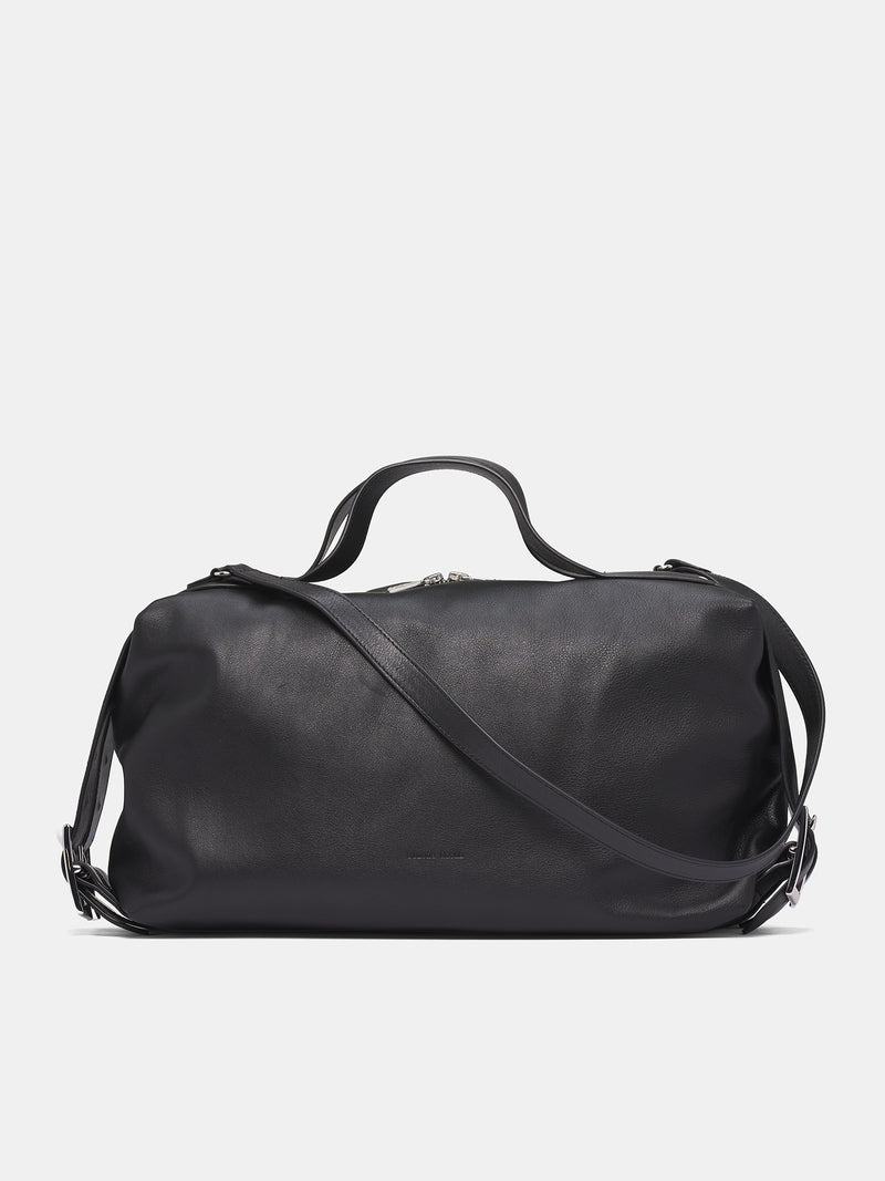 Black Leather Biker Duffle Bag (BAG203-0809-BLACK)