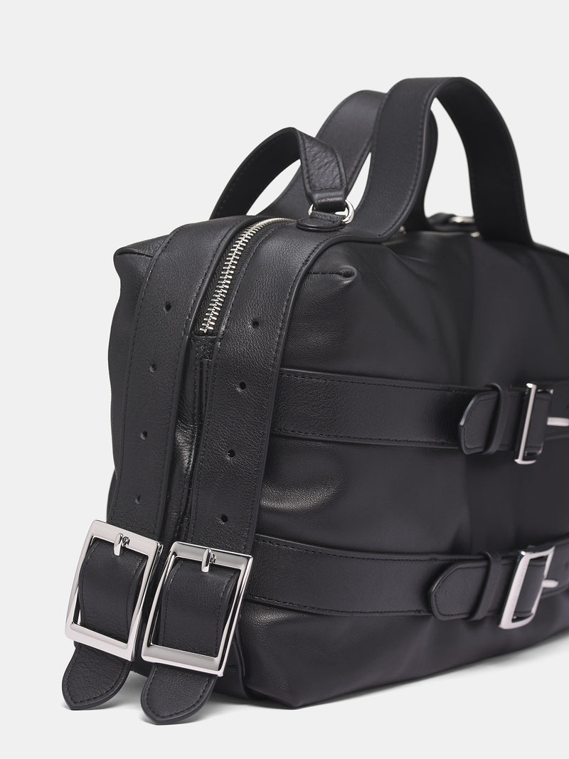 Black Leather Biker Duffle Bag (BAG203-0809-BLACK)