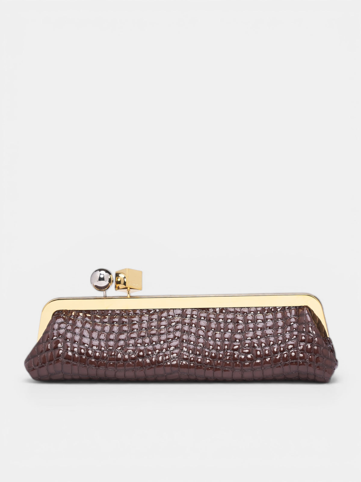 Leather Croc-Embossed Salon Clutch Bag (BAW00413AC07G01-BROWN)