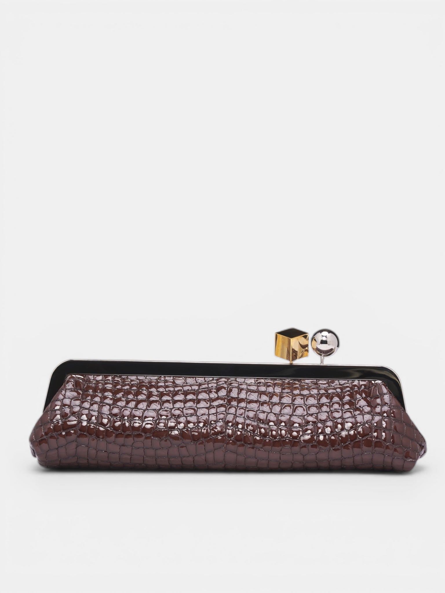 Leather Croc-Embossed Salon Clutch Bag (BAW00413AC07G01-BROWN)