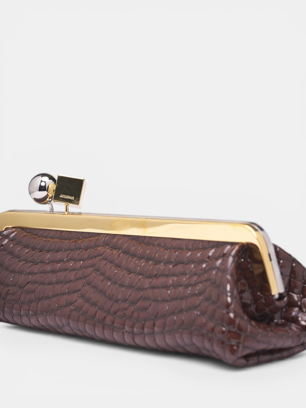 Leather Croc-Embossed Salon Clutch Bag (BAW00413AC07G01-BROWN)