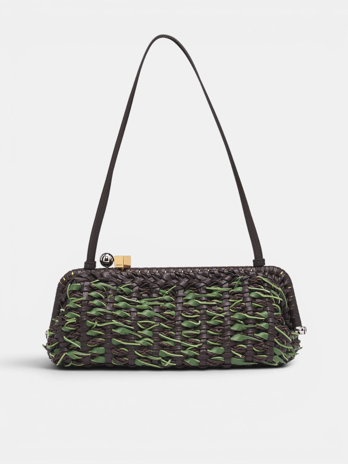 Basket-Woven Leather Salon Clutch BAW00456AC23C04-BROWN-GREEN-RO