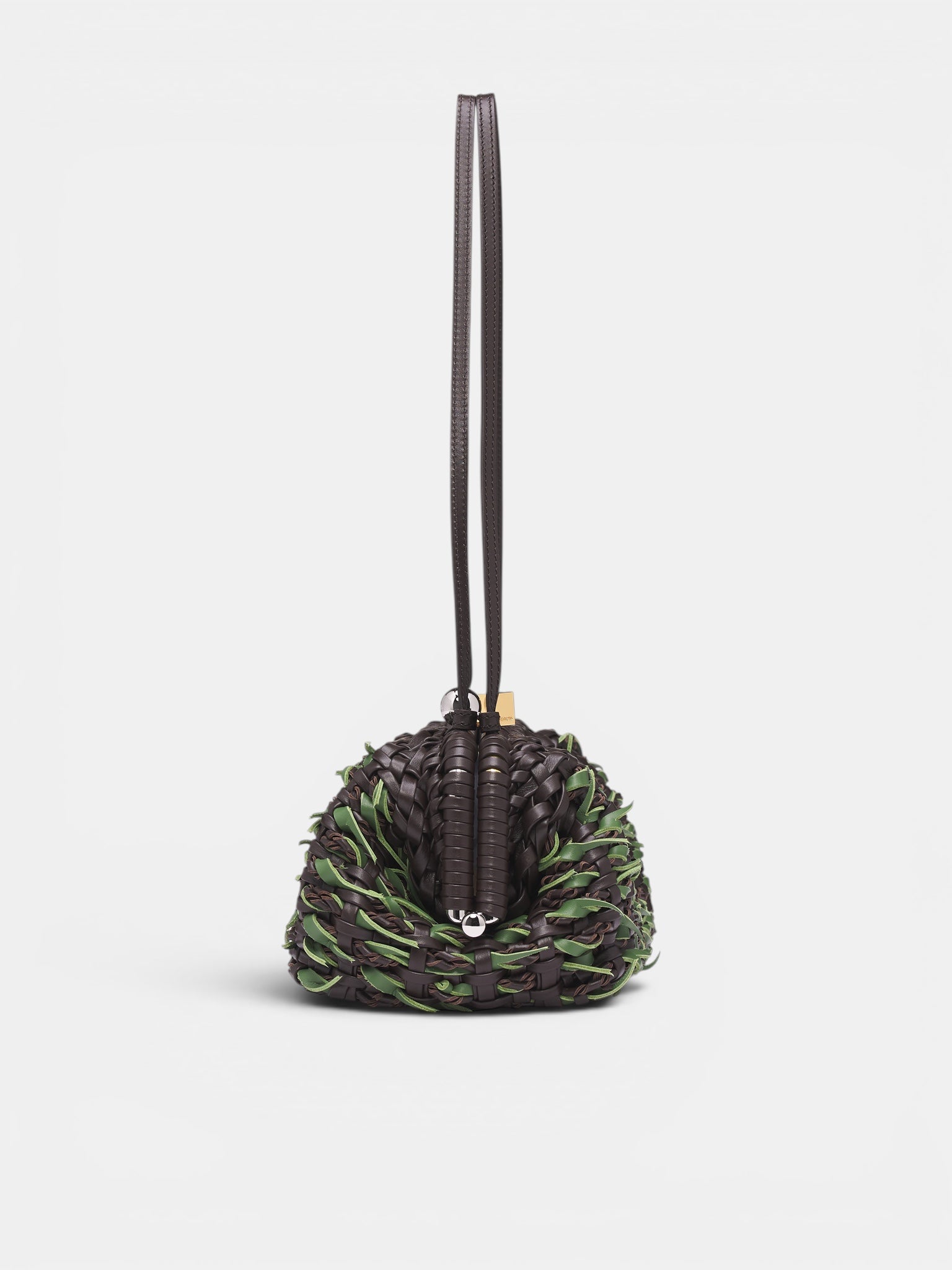 Basket-Woven Leather Salon Clutch (BAW00456AC23C04-BROWN-GREEN-RO)