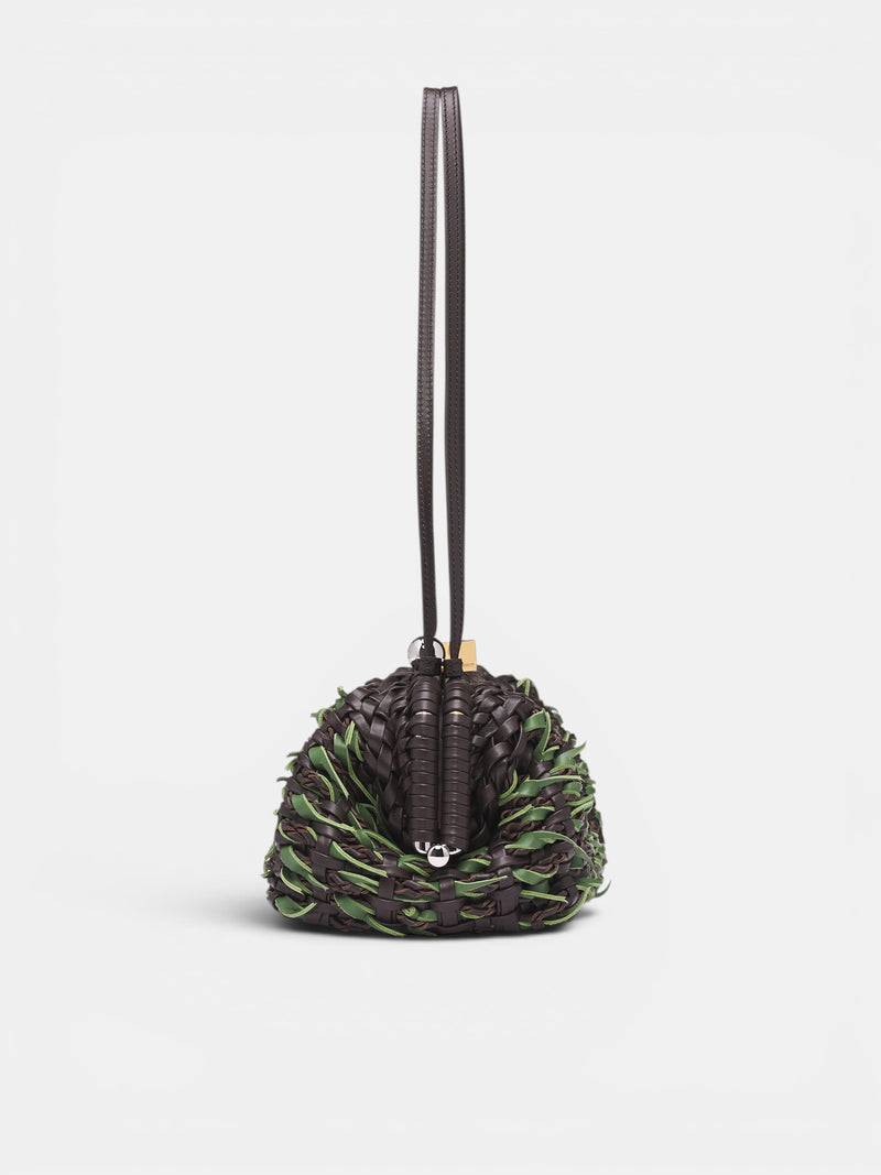 Basket-Woven Leather Salon Clutch BAW00456AC23C04-BROWN-GREEN-RO