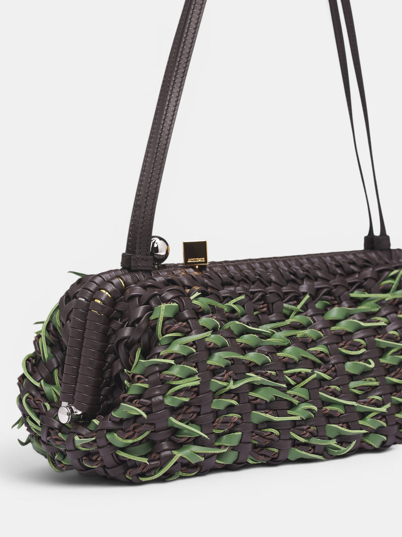 Basket-Woven Leather Salon Clutch BAW00456AC23C04-BROWN-GREEN-RO