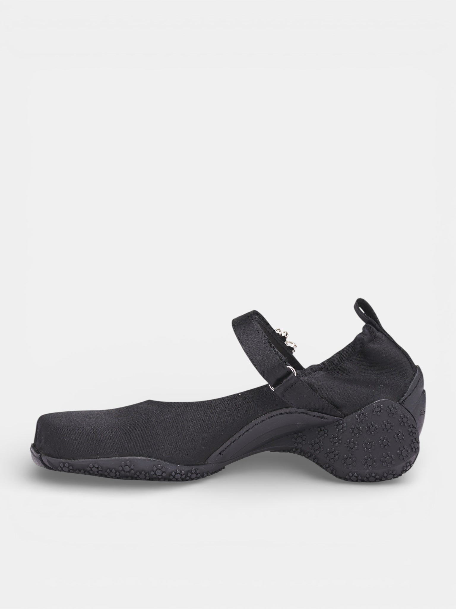 Black Satin Ballet Runner Pumps (BBT1B-0755-BLACK-PEARL-CLEAR)