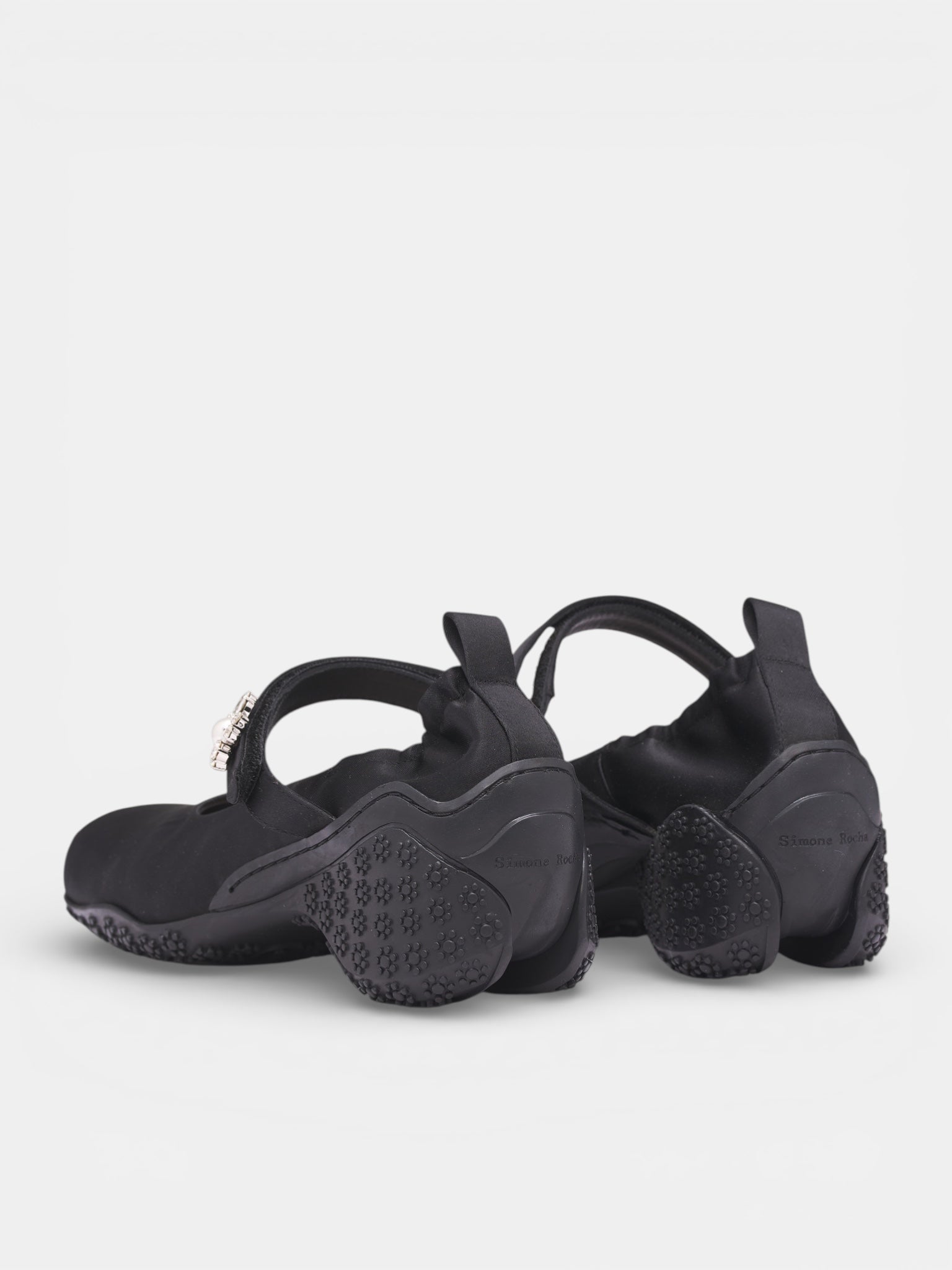 Black Satin Ballet Runner Pumps (BBT1B-0755-BLACK-PEARL-CLEAR)