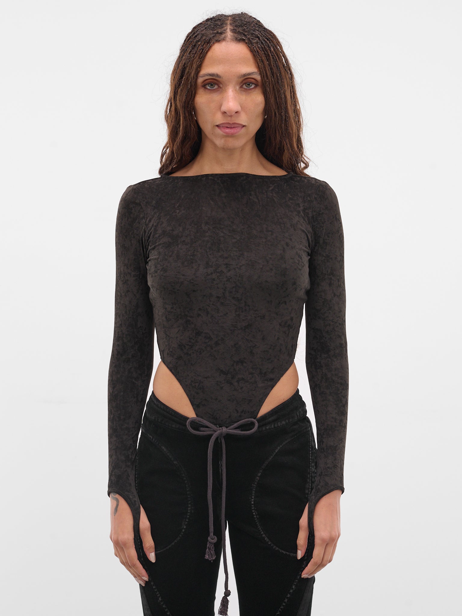 Black Velvet Bodysuit (BD03T1GR590-BLACK-GREEN)