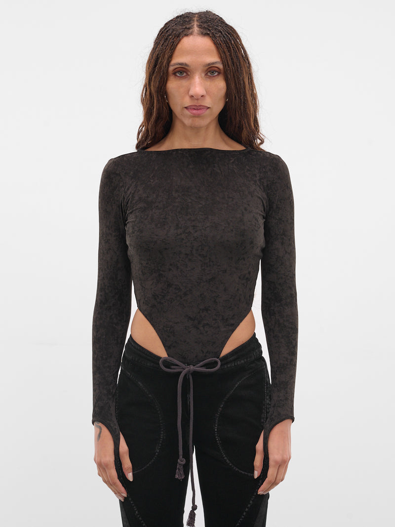 Black Velvet Bodysuit (BD03T1GR590-BLACK-GREEN)