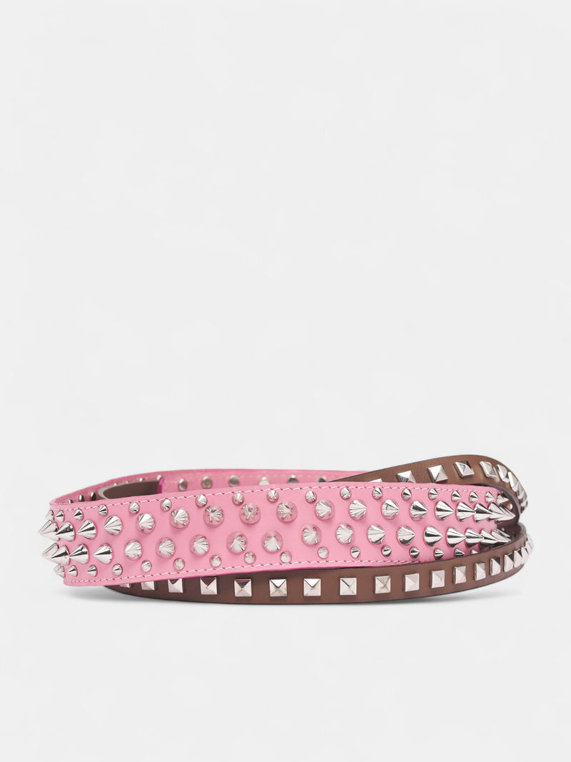 Leather Studded Triple Belt (BE02FW5-ARMY-GREEN-PINK)