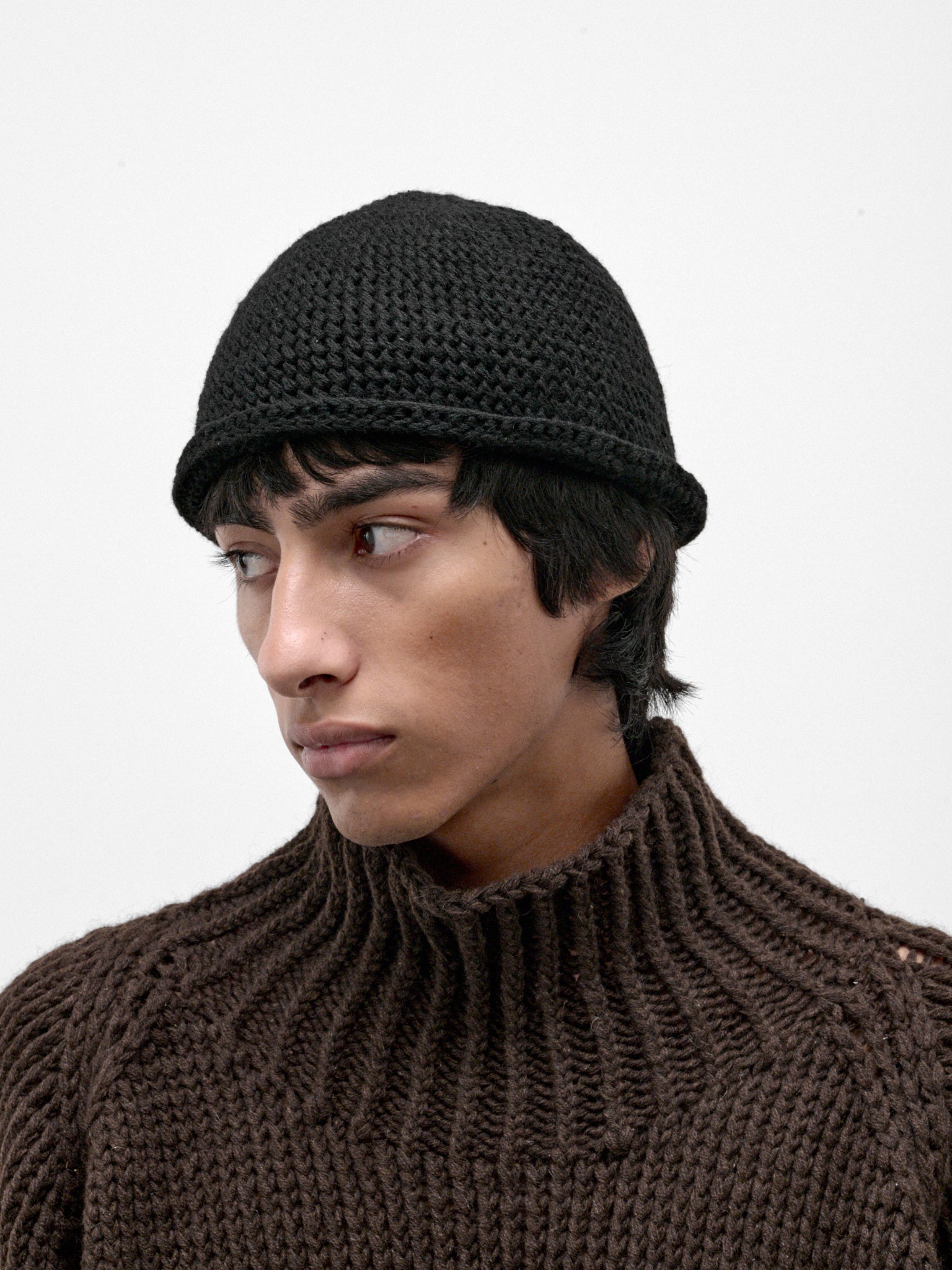 Black Yak Wool Crochet Beanie (BEANIE#14-BLACK)