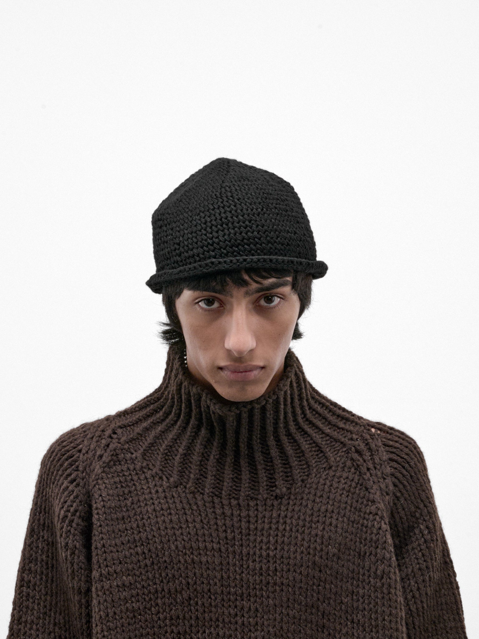 Black Yak Wool Crochet Beanie (BEANIE#14-BLACK)