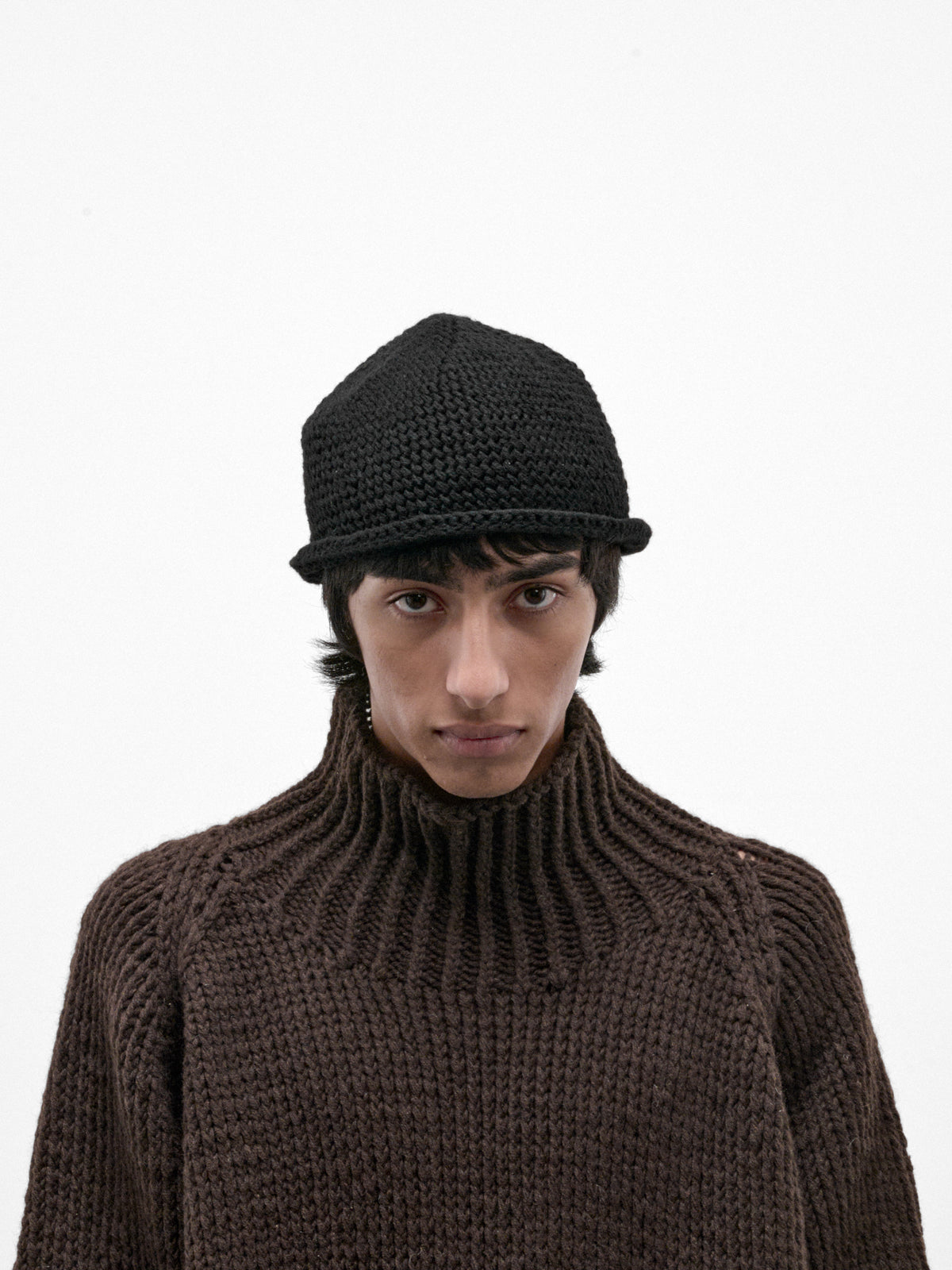 Black Yak Wool Crochet Beanie (BEANIE#14-BLACK)