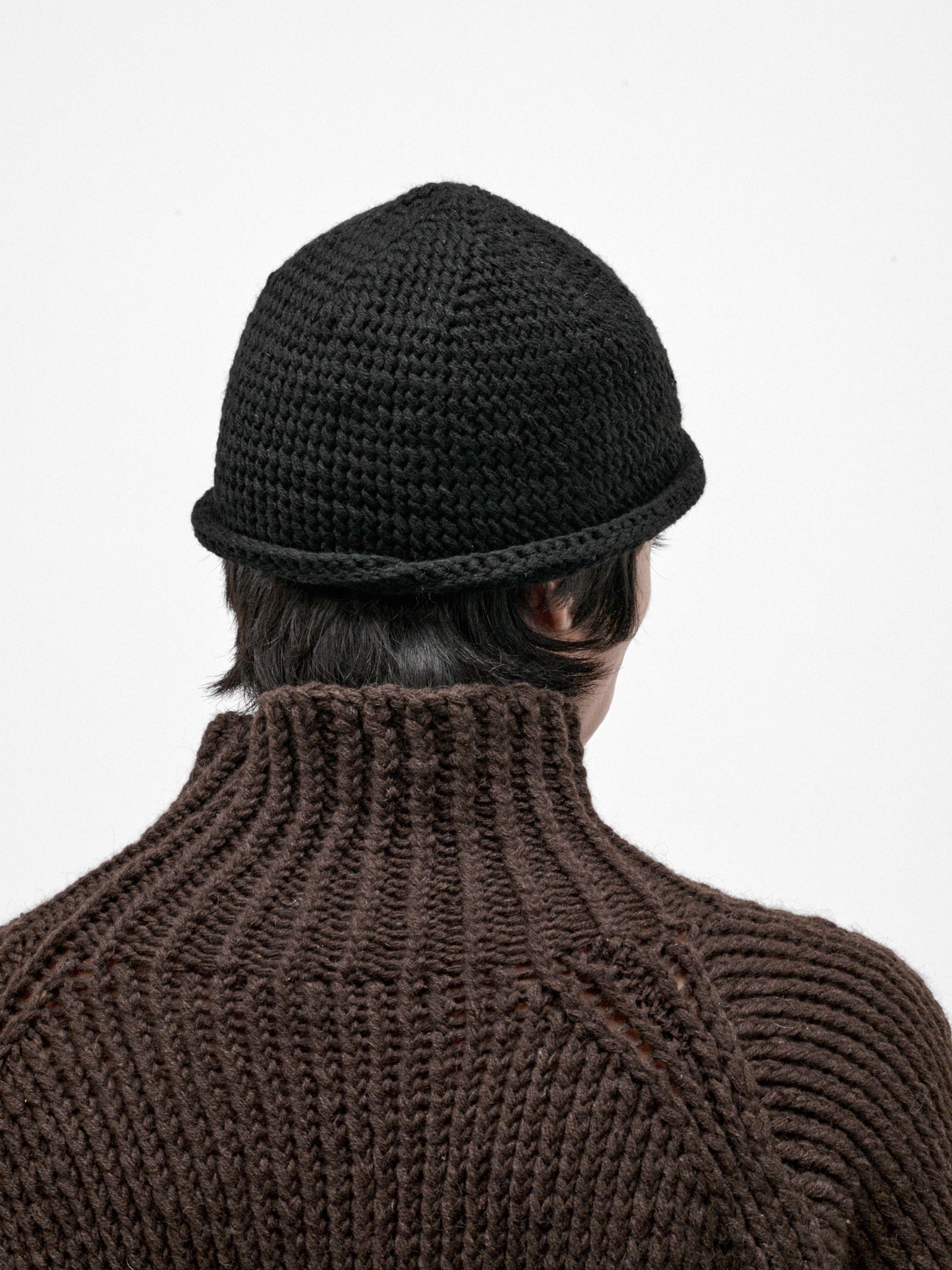 Black Yak Wool Crochet Beanie (BEANIE#14-BLACK)