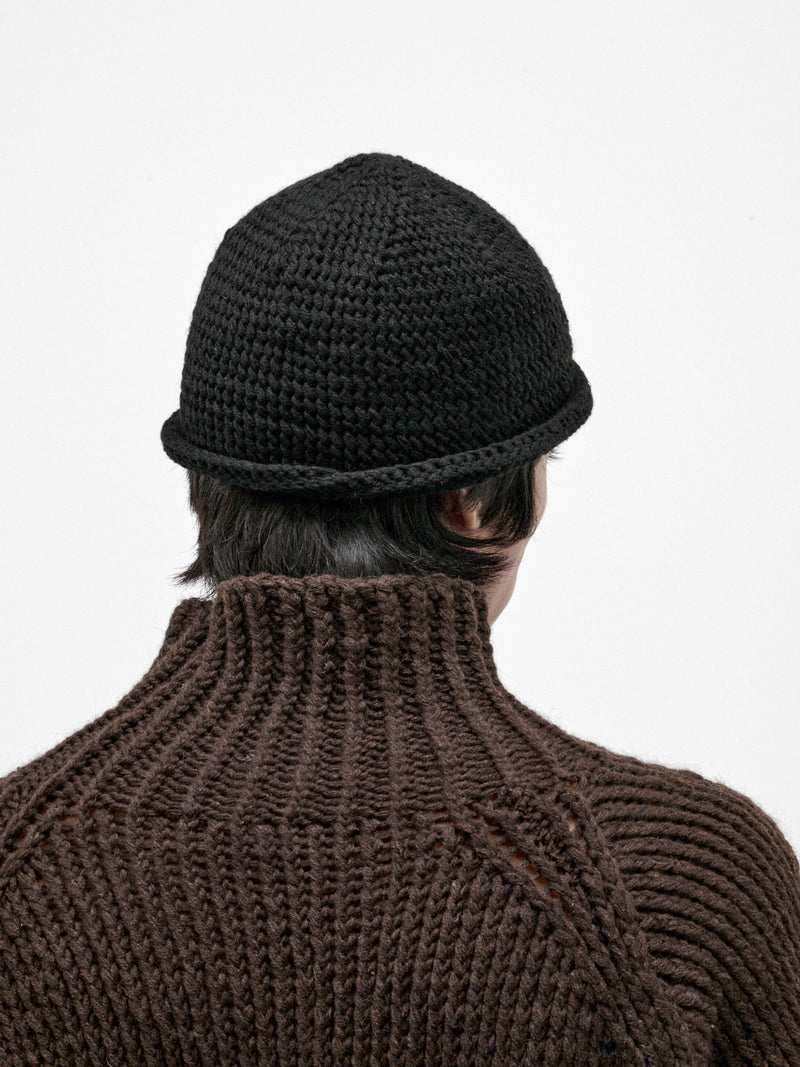 Black Yak Wool Crochet Beanie (BEANIE#14-BLACK)