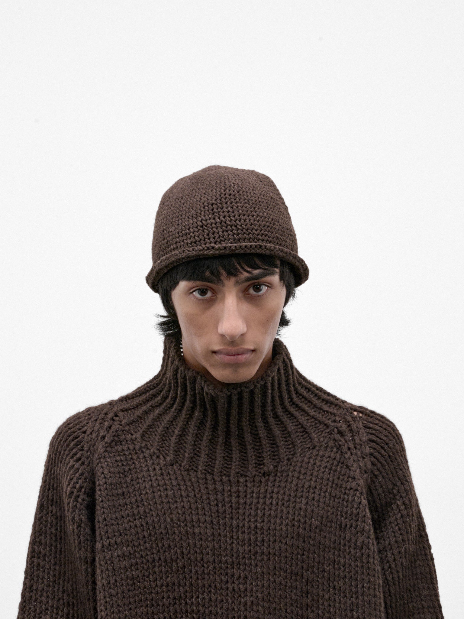 Brown Yak Wool Crochet Beanie (BEANIE#14-DARK-BROWN)