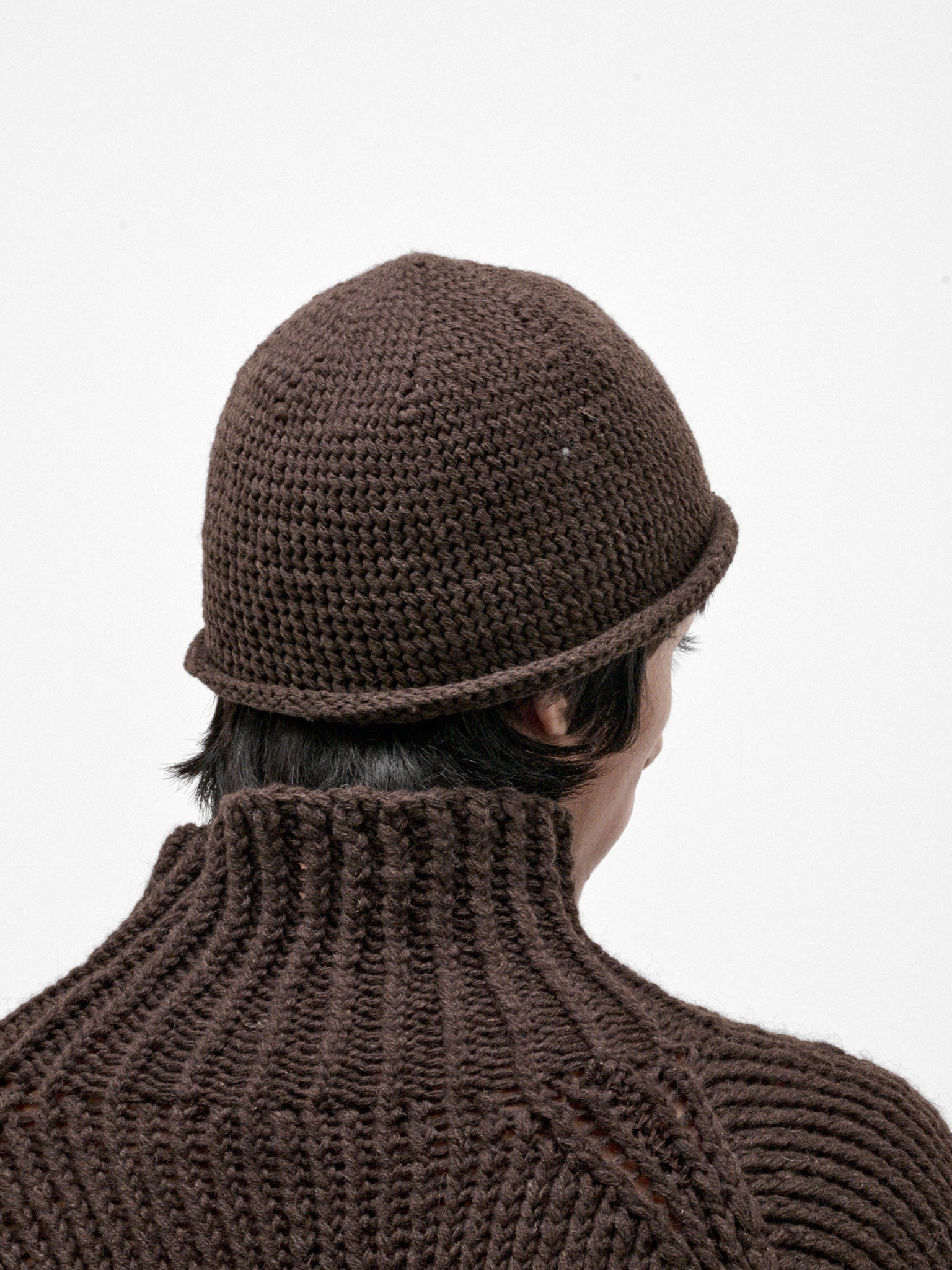 Brown Yak Wool Crochet Beanie (BEANIE#14-DARK-BROWN)