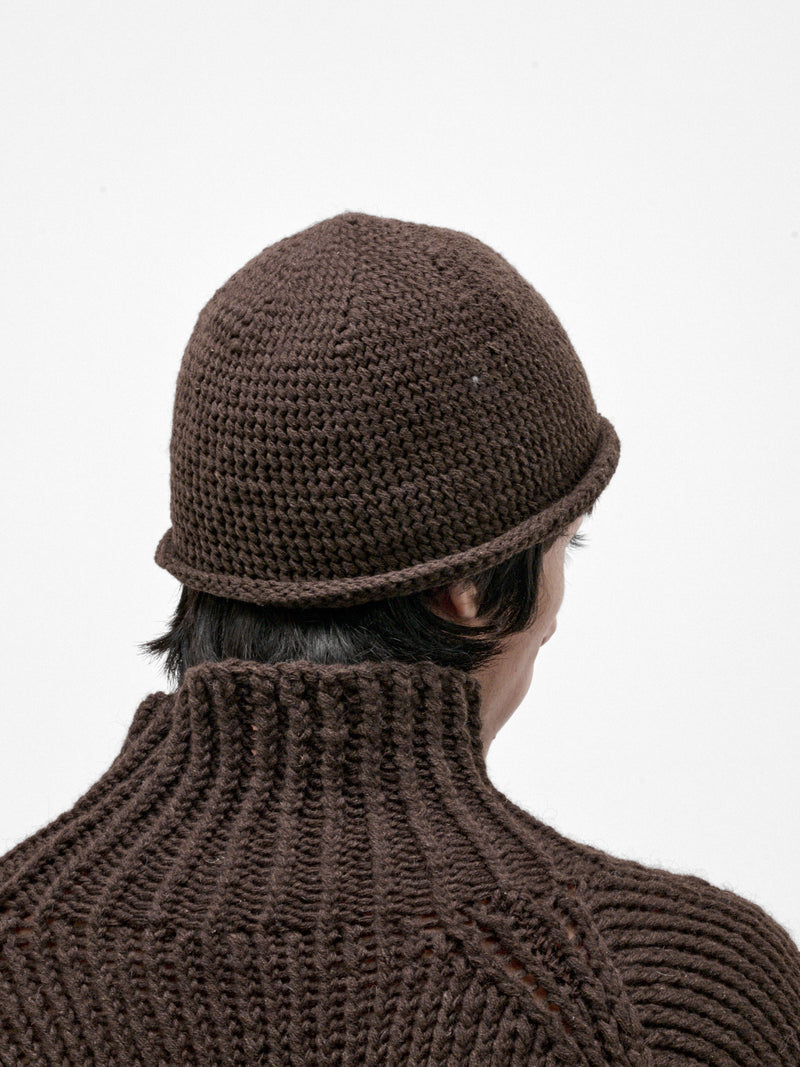 Brown Yak Wool Crochet Beanie (BEANIE#14-DARK-BROWN)