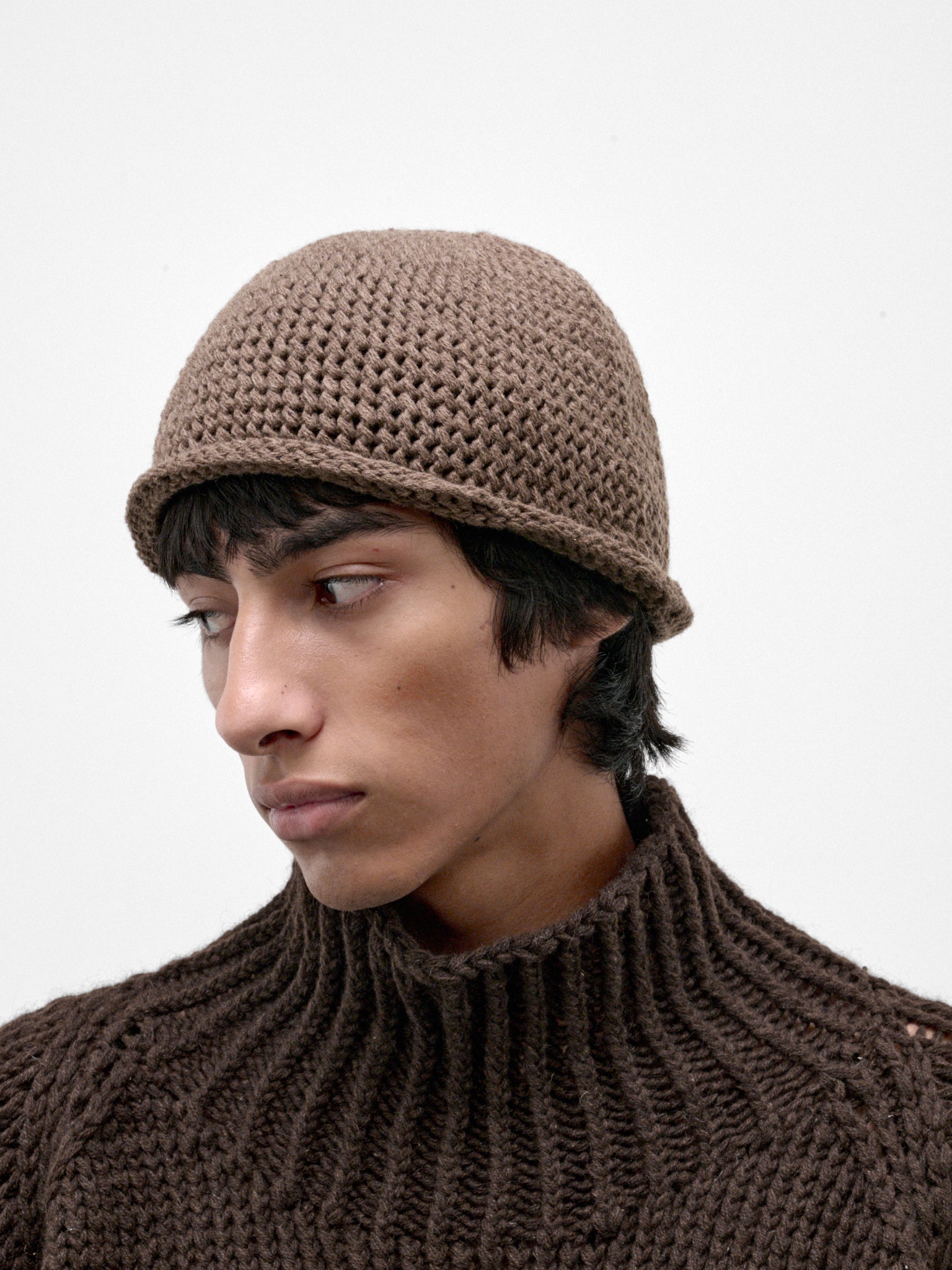 Beige Yak Wool Crochet Beanie (BEANIE#14-LIGHT-BROWN)