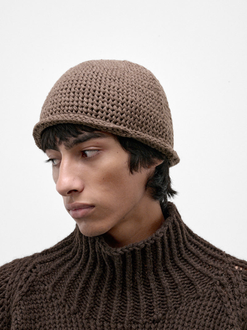 Beige Yak Wool Crochet Beanie (BEANIE#14-LIGHT-BROWN)