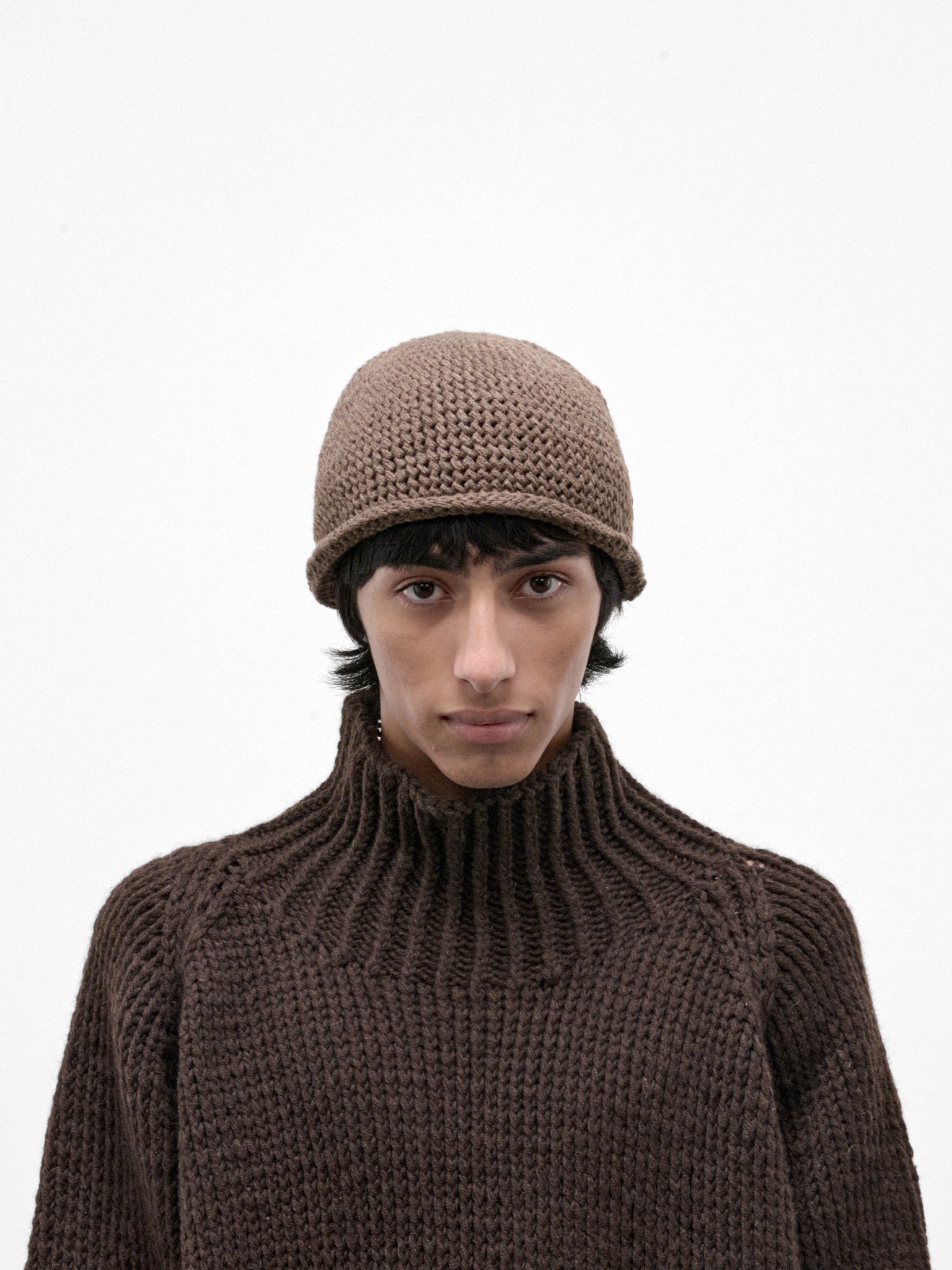 Beige Yak Wool Crochet Beanie (BEANIE#14-LIGHT-BROWN)