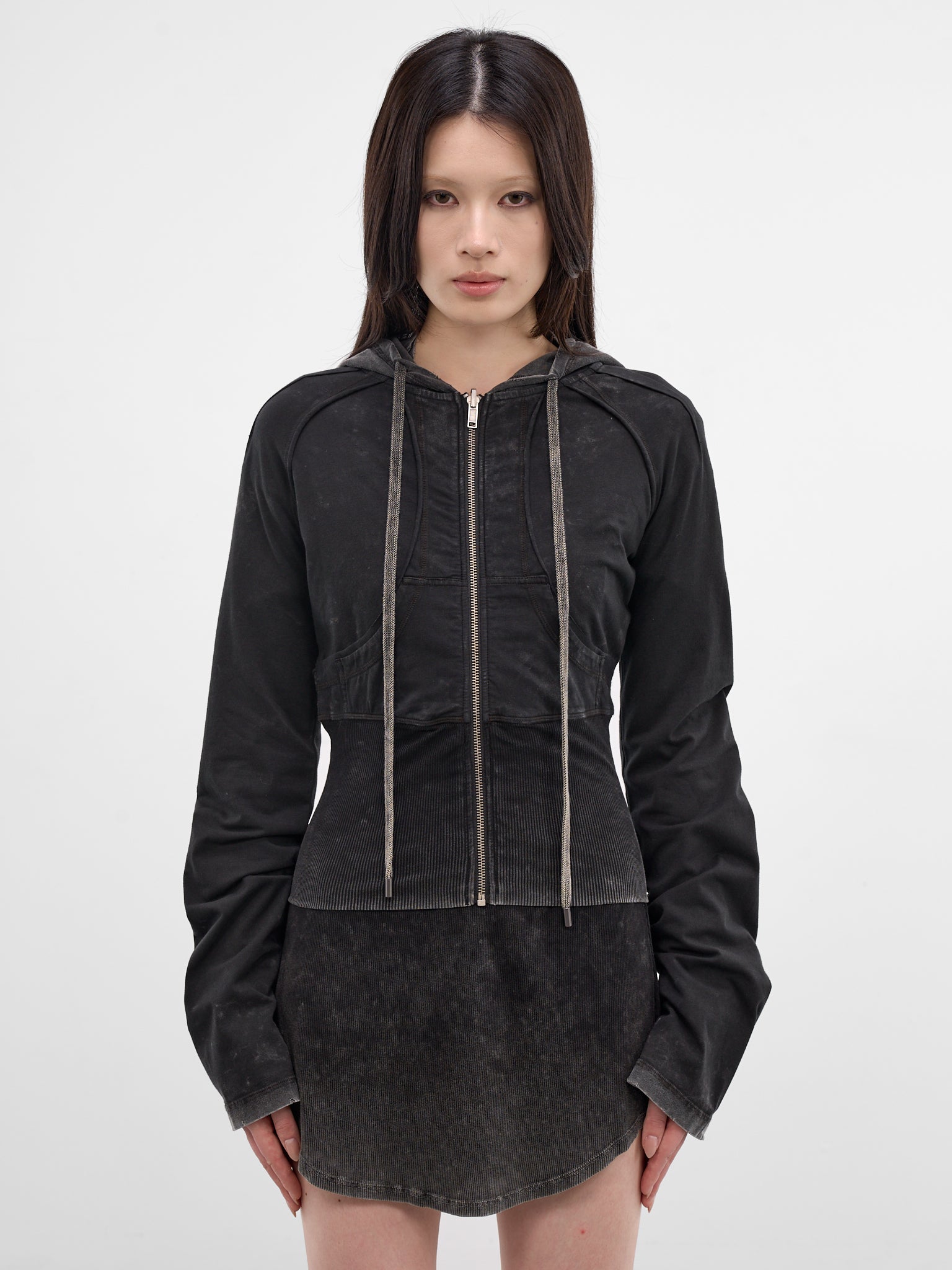 Black Bellona Deconstructed Zip Hoodie (BELHO0WBL-WASHED-BLACK)