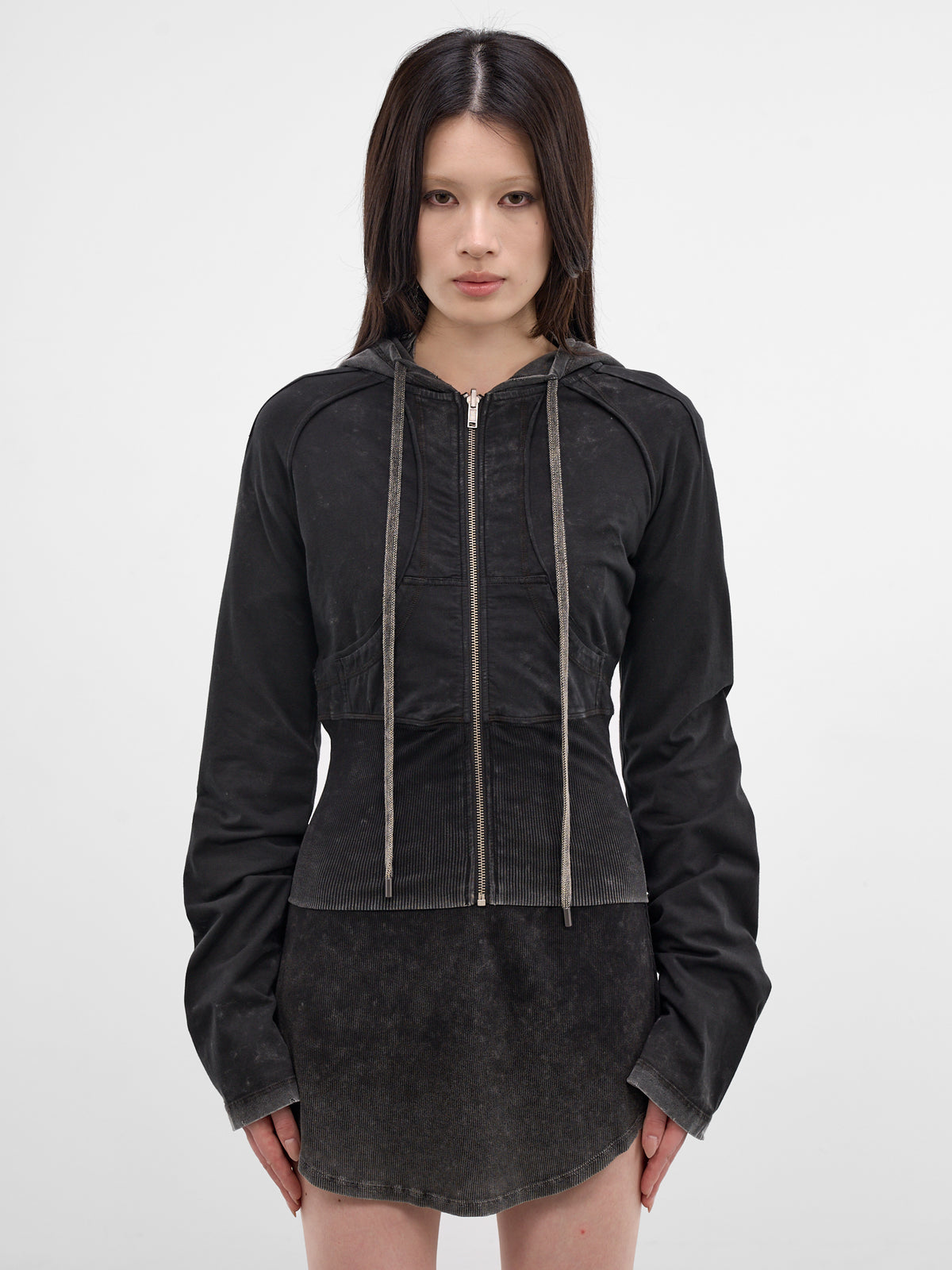 Black Bellona Deconstructed Zip Hoodie (BELHO0WBL-WASHED-BLACK)