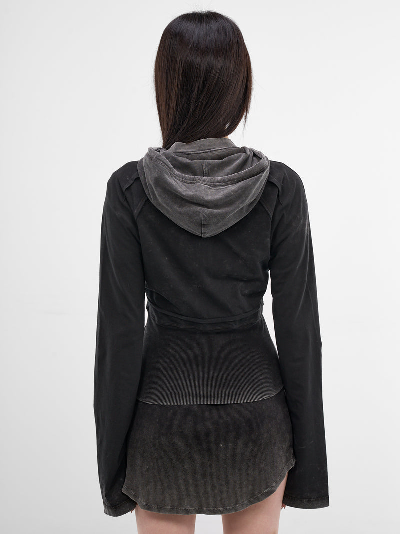 Black Bellona Deconstructed Zip Hoodie (BELHO0WBL-WASHED-BLACK)